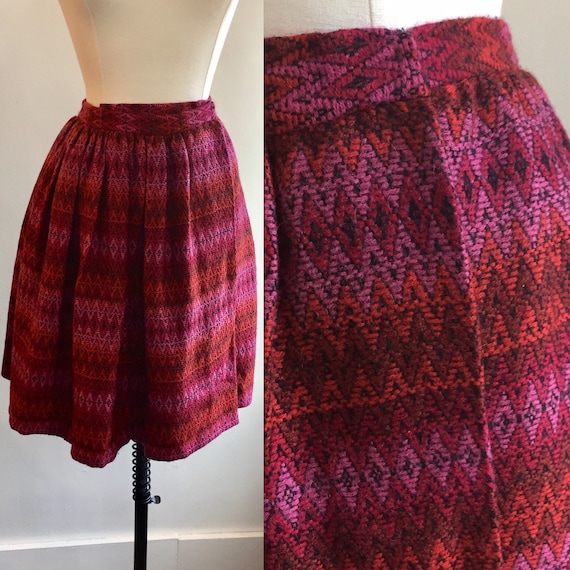 Vintage 60s Skirt / Mod Mini Wrap / Wool IKAT Pattern / MR MORT
