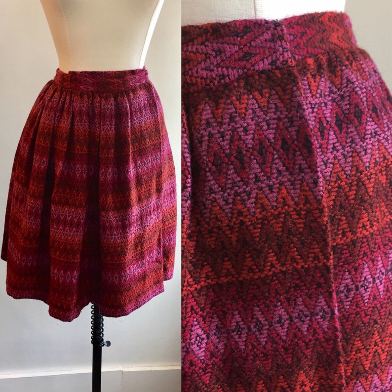 Vintage 60s Mod Mini Skirt in Wool with an IKAT Pattern and in a Kilt Wrap style