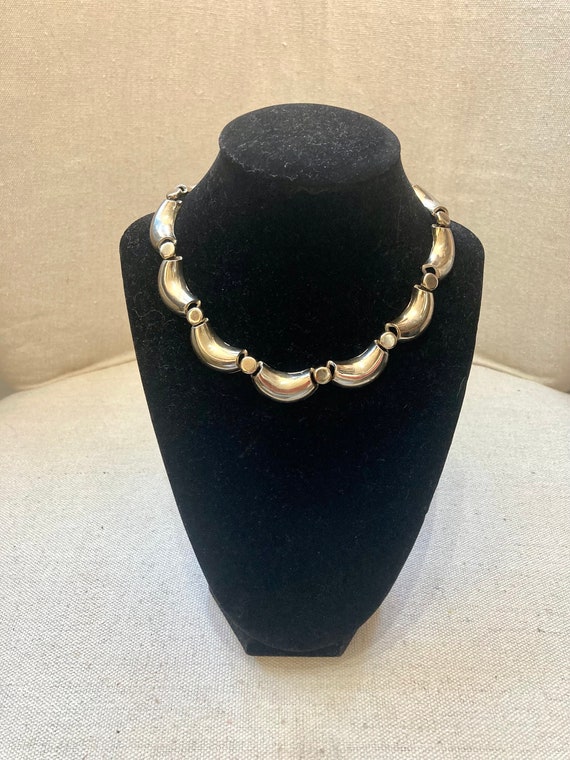 Vintage CHOKER Necklace / MOD SILVER Rounded Chun… - image 3