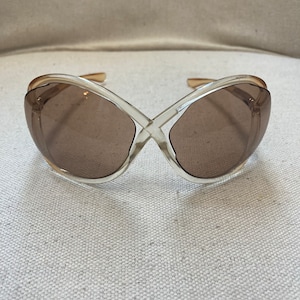 Vintage 70s 80s Butterfly SUNGLASSES / Clear Frame  + Silver Detail / Light SMOKE Gray Tint Lens / Designer Quality