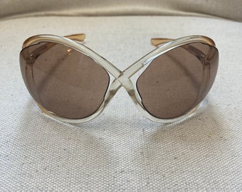Vintage 70s 80s Butterfly SUNGLASSES / Clear Frame  + Silver Detail / Light SMOKE Gray Tint Lens / Designer Quality