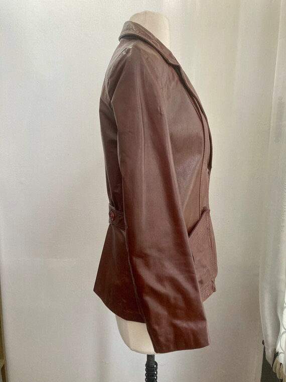 Vintage 70s BROWN Leather Jacket Blazer / BACK BU… - image 5