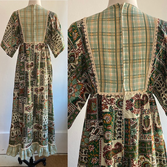 Cute 70's PATCHWORK + Plaid Print PRAIRIE Maxi Dr… - image 2