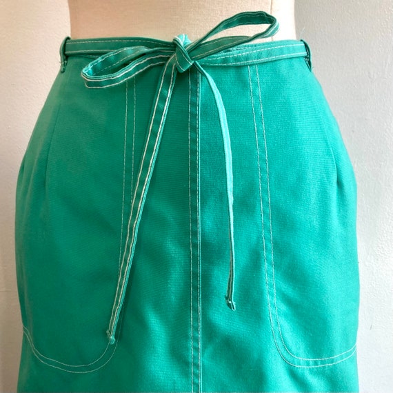 Vintage 70s Wrap Skirt / Seafoam Color Cotton Duc… - image 5