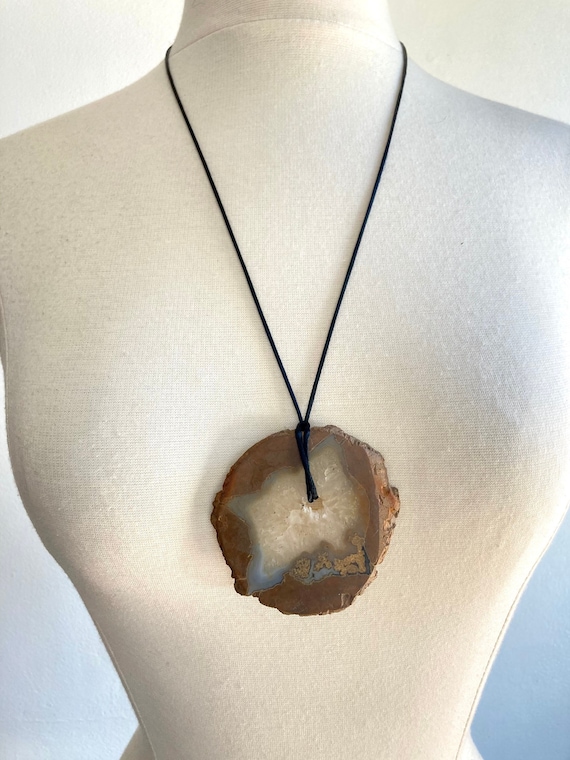 Vintage GEODE Pendant Necklace w/ SILK Cord / Boho