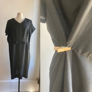 Vintage 50's COCKTAIL Dress / Linen / Little Black Dress Bow Detail / Volup / Designs by Lisa image 8