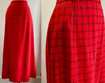 Vintage 70s Maxi Skirt / PENDLETON Wool / WINDOWPANE Check / Side Pocket + Back Zip