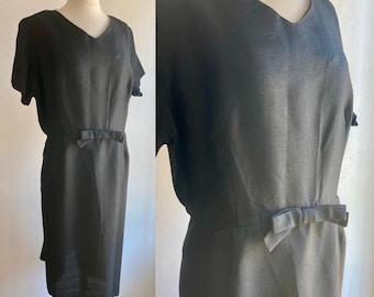 Vintage 50's COCKTAIL Dress / Linen / Little Black Dress + Bow Detail / Volup / Designs by Lisa