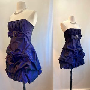 Vintage 80s PROM Dress / RHINESTONE Buckle + Bubble Hem + Strapless Shelf Bust / PURPLE Taffeta / Jessica McClintock