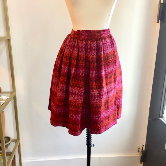 Vintage 60s Mod Mini Skirt / Wool IKAT Pattern / … - image 2