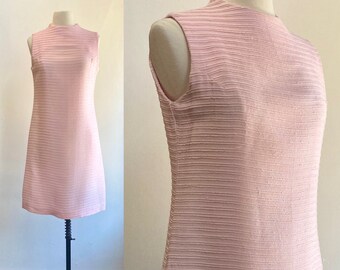 Vintage 60s Dress / MOD MINIMALIST Blush PINK / Ribbed Slub Rayon Silk Blend / Junior Vogues