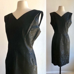 Vintage 50&#39;s 60&#39;s COCKTAILParty Dress / 1950&#39;s  Little Black Dress / SILK Floral Damask / Volup