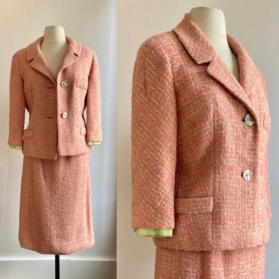 Vintage 50s 60s Skirt Suit / PINK TWEED Blazer + … - image 1