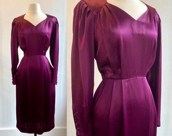 Vintage 80s Does 40s SATIN Midi Dress / Pockets / LIZ CLAIBORNE