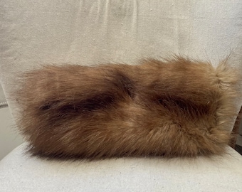 Vintage 40s 50s FAUX FUR MUFF / Hand Warmer / Fur Lined