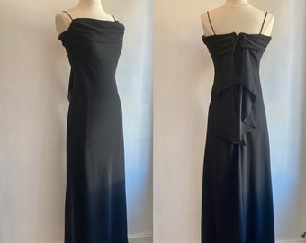 Vintage 80s SLIP DRESS / On Bias / Spaghetti Straps + Back Ruffle Wing Detail / Jody California / XS