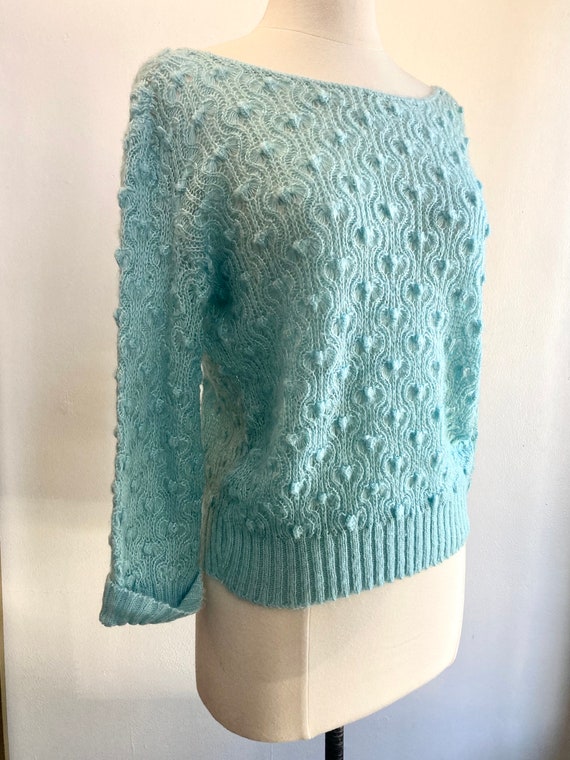 Vintage 50s 60s Crochet Knit Sweater / Low Back /… - image 7