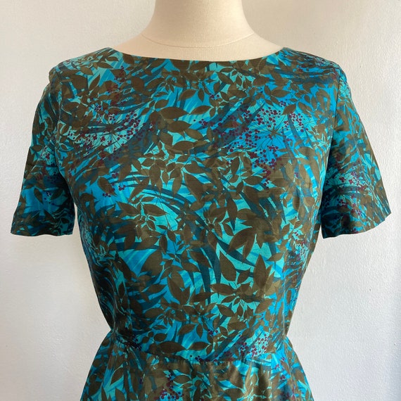 Vintage 50s 60s SILK Dress + Vest / Abstract Prin… - image 2