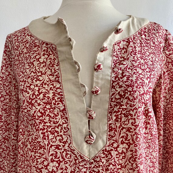 Vintage 70s Boho CAFTAN Dress / Cotton BLOCK Prin… - image 7
