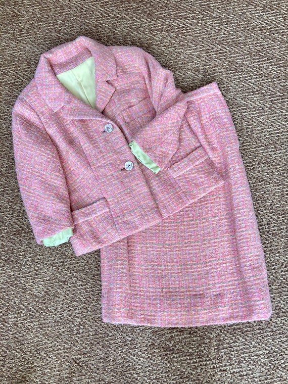 Vintage 50s 60s Skirt Suit / PINK TWEED Blazer + … - image 8