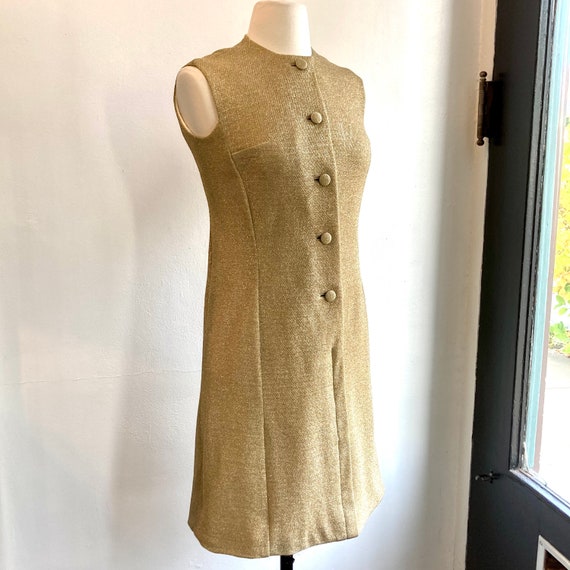 Vintage 60s Party Dress / Mod / Gold Metallic Lam… - image 7