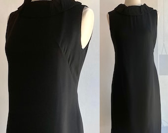 Vintage 60s MOD RAYON CREPE Cocktail Shift Dress / Pleated Cowl Neck