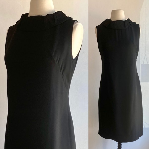 Vintage 60s MOD RAYON CREPE Cocktail Shift Dress / Pleated Cowl Neck