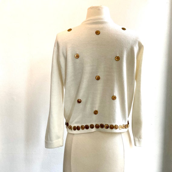 Vintage 50s Cardigan Sweater / 3D GOLD COIN Embel… - image 4