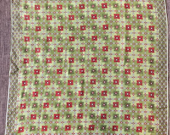 Vintage VERA SILK SCARF  / Green + Red Geometric Design / Square