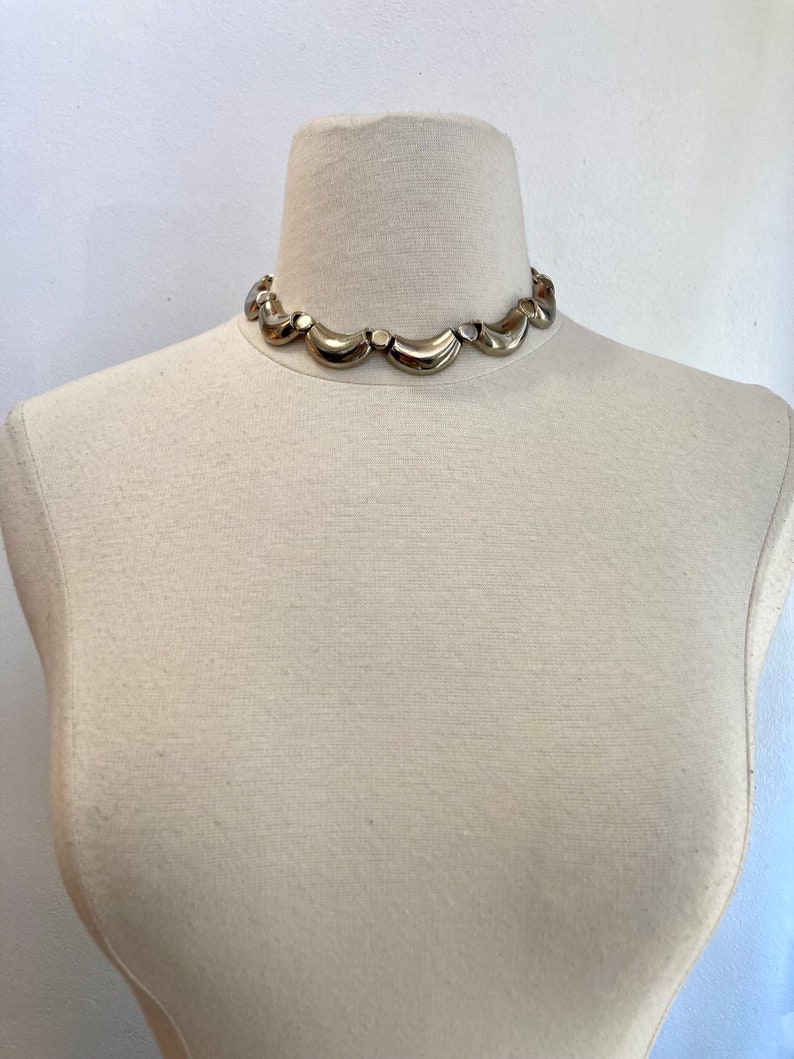 Vintage CHOKER Necklace / MOD SILVER Rounded Chunky Chain Links image 5