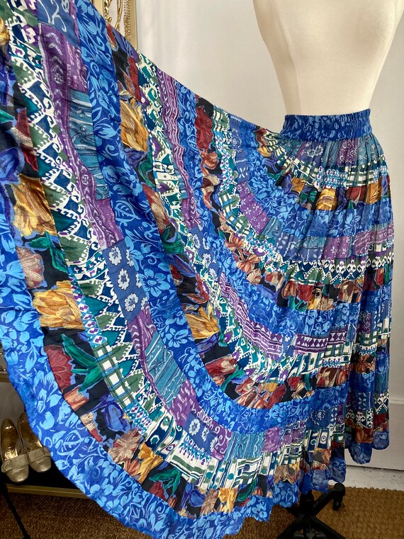 Vintage 80s 90s Skirt / SHEER Boho PATCHWORK / Fu… - image 4