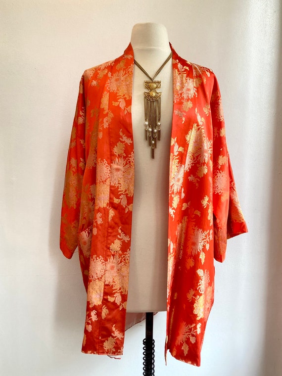 Vintage Boho Asian Style SATIN METALLIC ROBE / Ni… - image 5