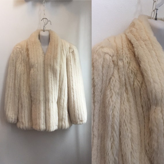 Vintage 80's Cozy FAUX FUR COAT Jacket / Ribbed /