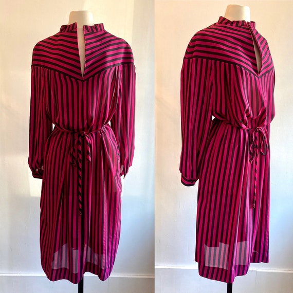 Fun Vintage 70's PINK Magenta + BLACK STRIPED Smo… - image 2