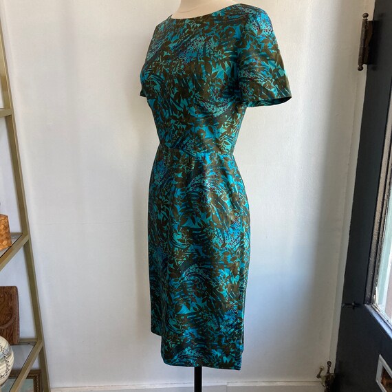 Vintage 50s 60s SILK Dress + Vest / Abstract Prin… - image 3