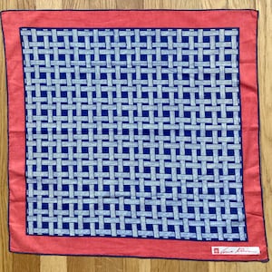 Vintage Scarf / 70s ANNE KLEIN Square Scarf / Basketweave Print / Signature with Lion