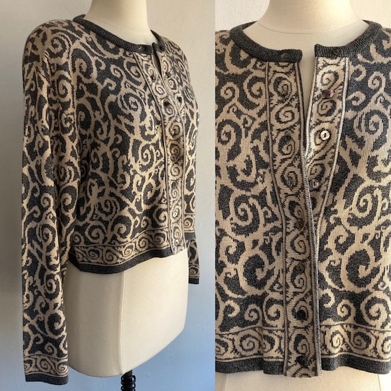 Vintage 80s Cardigan Sweater / CROPPED PAISLEY In… - image 1