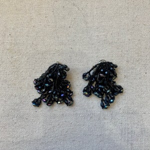 Vintage BLACK BEAD Statement Chandelier Earrings / Waterfall Dangle Drop / Multi Strands of Beads / Clip On image 4