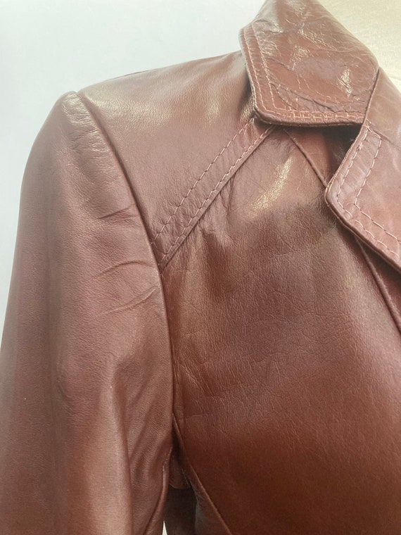 Vintage 70s BROWN Leather Jacket Blazer / BACK BU… - image 6