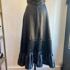 Vintage 80s Prairie Skirt / GUNNE SAX GUNNIES / Inky Black Silk Satin Lace / Corset Waist Ruffle Hem image 2