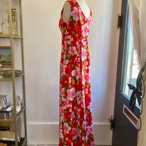 Vintage 60s HAWAIIAN Maxi Dress / HIBISCUS BARKCLOTH / Watteau Pleat ...
