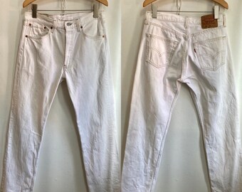 Levis vintage 501 / BIANCO / Vita alta + Patta con bottoni / Prodotto negli Stati Uniti / 32 x 32