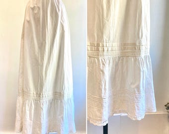 Vintage VICTORIAN PETTICOAT Full Skirt / EYELET + Pintucked 10" Ruffle / Hand Sewn / 28" waist