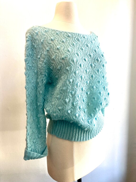 Vintage 50s 60s Crochet Knit Sweater / Low Back /… - image 5