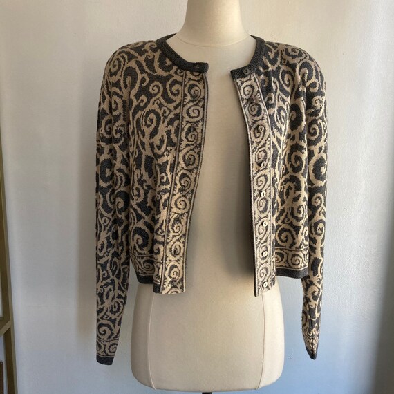 Vintage 80s Cardigan Sweater / CROPPED PAISLEY In… - image 8