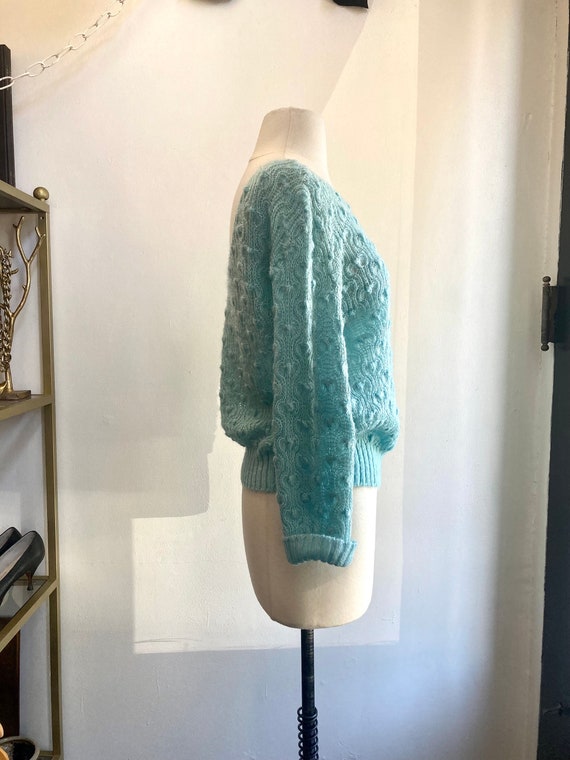 Vintage 50s 60s Crochet Knit Sweater / Low Back /… - image 4