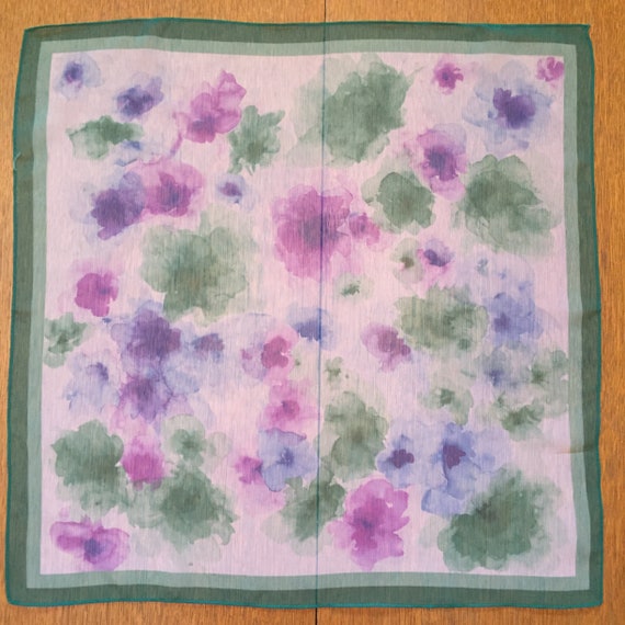 Vintage 50's 60's WATERCOLOR CHIFFON SCARF / Pret… - image 1