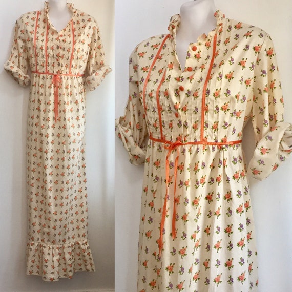 Vintage 70’s CALICO PRAIRIE Maxi Dress / Pintucks