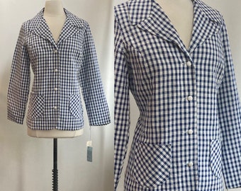 Vintage 70s Blazer / Blue + White GINGHAM Check SEERSUCKER / Lined / NWT / Personal