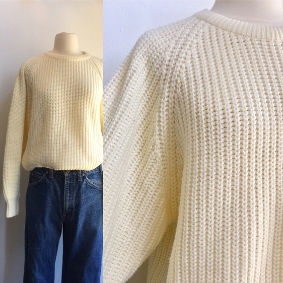 Vintage 80’s CHUNKY KNIT CREAM Crew Sweater / Ribb
